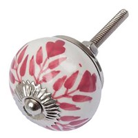 Porseleinen meubelknop wit roze blaadjes