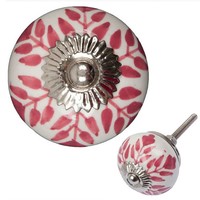 Porseleinen meubelknop wit roze blaadjes