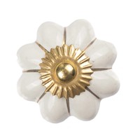 Porseleinen meubelknop wit goud bloem