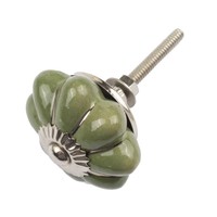 Porseleinen meubelknop groen zilver bloem