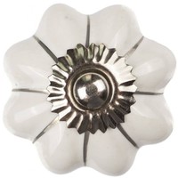 Porseleinen meubelknop wit zilver bloem