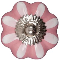 Porseleinen meubelknop roze wit bloem