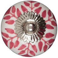 Porseleinen meubelknop wit roze blaadjes