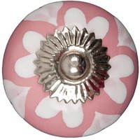 Porseleinen meubelknop roze wit hartjes
