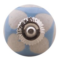 Porseleinen meubelknop blauw beige hartjes