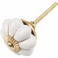 Porseleinen meubelknop wit goud bloem