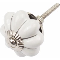 Porseleinen meubelknop wit zilver bloem