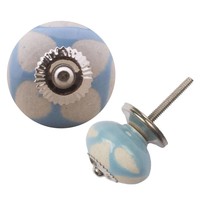 Porseleinen meubelknop blauw beige hartjes
