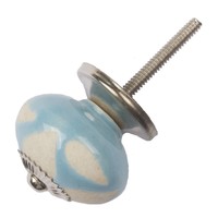 Porseleinen meubelknop blauw beige hartjes