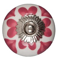 Porseleinen meubelknop wit roze hartjes