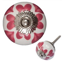 Porseleinen meubelknop wit roze hartjes