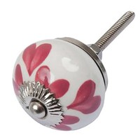 Porseleinen meubelknop wit roze hartjes