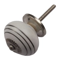 Porseleinen meubelknop wit zilver gestreept