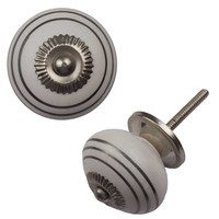 Porseleinen meubelknop wit zilver gestreept