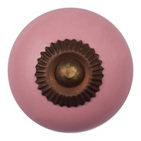 Porseleinen meubelknop roze - brons