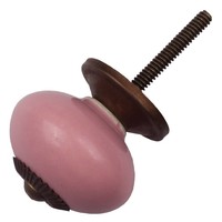Porseleinen meubelknop roze - brons