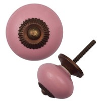 Porseleinen meubelknop roze - brons