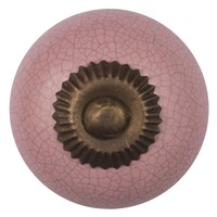 Porseleinen meubelknop roze gekrakeleerd - fijn