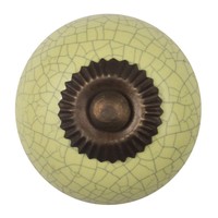 Porseleinen meubelknop geel gekrakeleerd - fijn