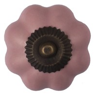 Porseleinen meubelknop bloem roze - brons