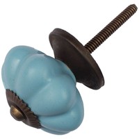 Porseleinen meubelknop bloem blauw - brons