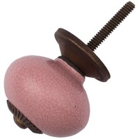 Porseleinen meubelknop roze gekrakeleerd - fijn