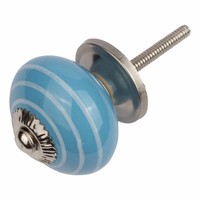 Porseleinen meubelknop blauw wit gestreept