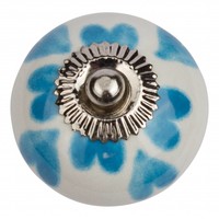 Porseleinen meubelknop wit blauw hartjes