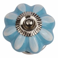 Porseleinen meubelknop blauw wit bloem