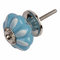 Porseleinen meubelknop blauw wit bloem