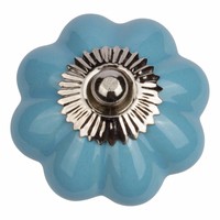 Porseleinen meubelknop bloem blauw