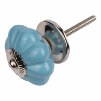 Porseleinen meubelknop bloem blauw