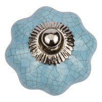 Porseleinen meubelknop turquoise bloem gekrakeleerd