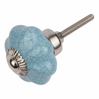 Porseleinen meubelknop turquoise bloem gekrakeleerd