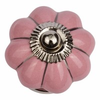 Porseleinen meubelknop roze zilver bloem