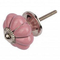 Porseleinen meubelknop roze zilver bloem