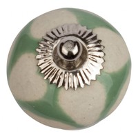 Porseleinen meubelknop groen beige hartjes