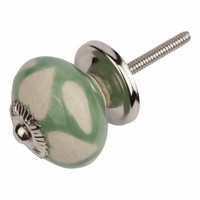 Porseleinen meubelknop groen beige hartjes