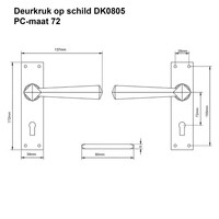 Gietijzeren deurkruk op schild - cilinderslot - pc-maat 72
