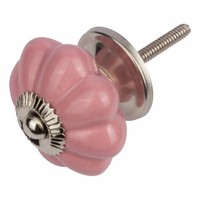 Porseleinen meubelknop bloem roze