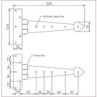 Smeedijzeren scharnier punt 235mm - Pewter