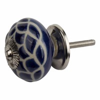 Meubelknop porselein reliëf deco CK5518 - blauw wit