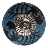 Meubelknop porselein reliëf deco CK5544 kreeft blauw zwart