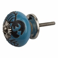 Meubelknop porselein reliëf deco CK5544 kreeft blauw zwart