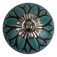 Meubelknop porselein reliëf deco CK5545 bloem blauw zwart