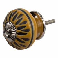 Meubelknop porselein reliëf deco CK5548 - geel zwart