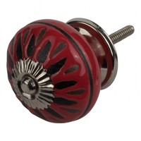 Meubelknop porselein reliëf deco CK5552 - rood zwart