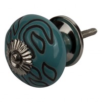Meubelknop porselein reliëf deco CK5561 - blauw zwart - Copy