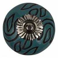 Meubelknop porselein reliëf deco CK5561 - blauw zwart - Copy