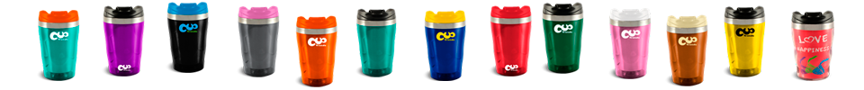 Cup Trends Thermobecher individuell bedrucken - schwarz, orange, blau, grün, rot, pink, gelb, braun